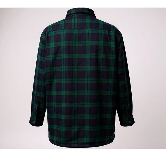 LL Bean Flannel Shirt Sz XL Green Black Plaid Lined Shacket Button Up Utility - Picture 3 of 8